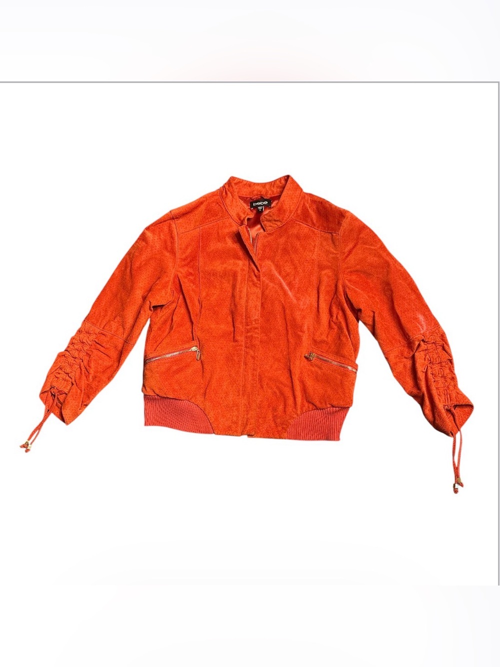 Bebe orange suede leather bomber jacket with gold hardware Size M EUC